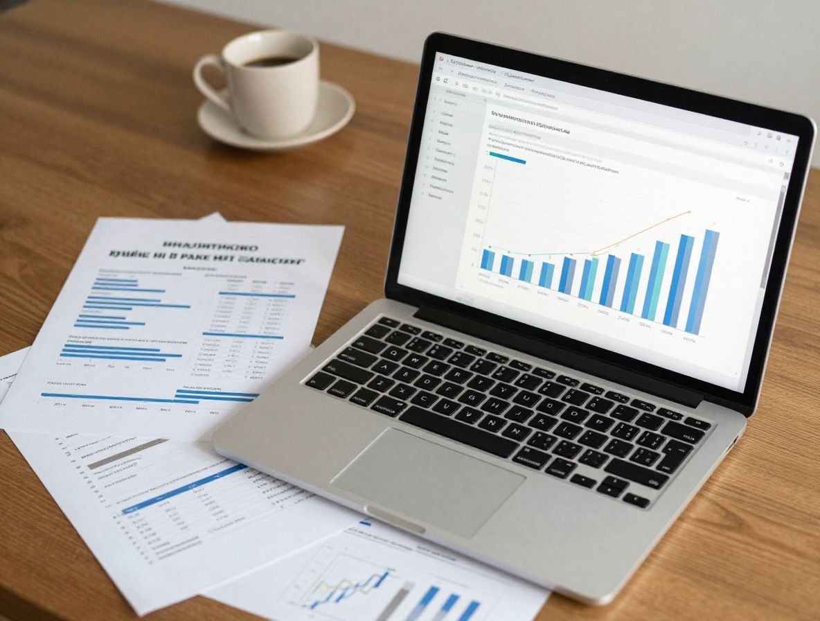 Страницы аналитического отчёта о рынке ИИ в Казахстане на столе рядом с ноутбуком, графики и таблицы с данными